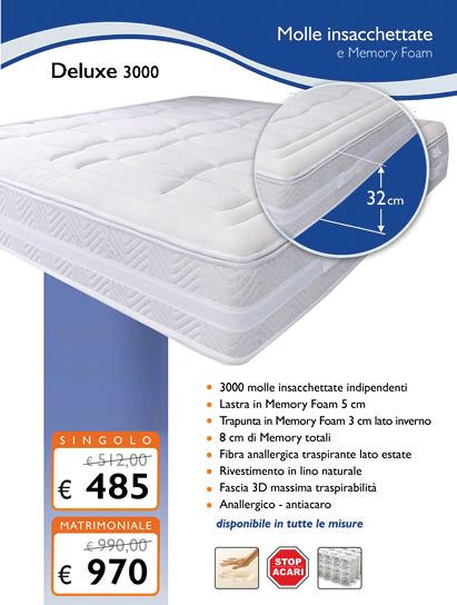 MATERASSO 3000 MOLLE INDIPENDENTI E MEMORY FOAM - TUTTE LE MISURE ... MATERASSO 3000 MOLLE INDIPENDENTI E MEMORY FOAM - TUTTE LE MISURE ...