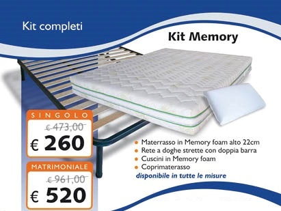 Kit in memory foam con materasso 22 cm rete cuscini ... Scelta materasso matrimoniale