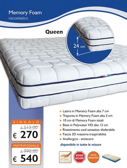Materasso in memory foam alto 24 cm il top! modello queen tutte le ... Scelta materasso matrimoniale