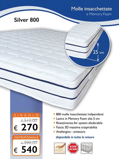 MATERASSO 800 MOLLE INDIPENDENTI E MEMORY FOAM MODELLO SILVER ... MATERASSO 800 MOLLE INDIPENDENTI E MEMORY FOAM MODELLO SILVER ...
