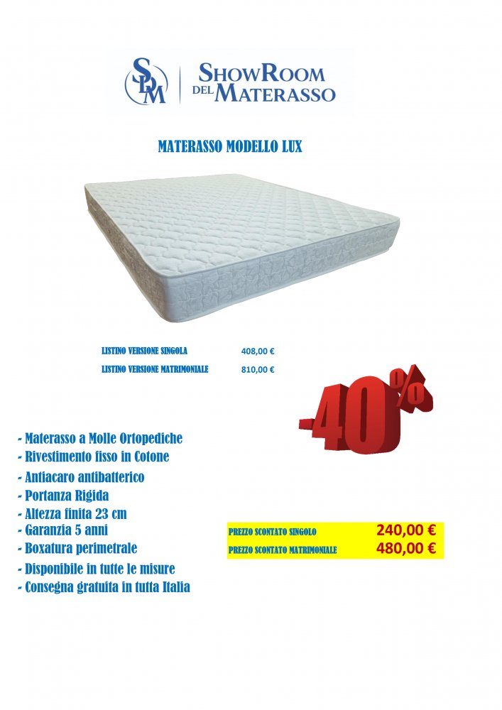 Materasso a Molle Ortopediche modello Lux - tutte le misure disponibili