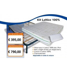 Kit Lattice 100% con Materasso 19 cm  -  Rete - Cuscini - Coprimaterasso _ Tutte le misure disponibili