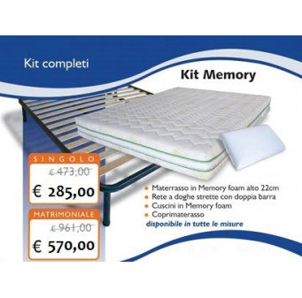 KIT IN MEMORY FOAM CON MATERASSO 22 CM - RETE - CUSCINI - COPRIMATERASSO - DISPONIBILE IN TUTTE LE MISURE ENTRA PER LA SCELTA